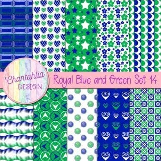 Free royal blue and green patterned digital papers set 14