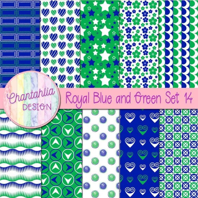 Free Royal Blue and Green Digital Papers with Patterned Designs