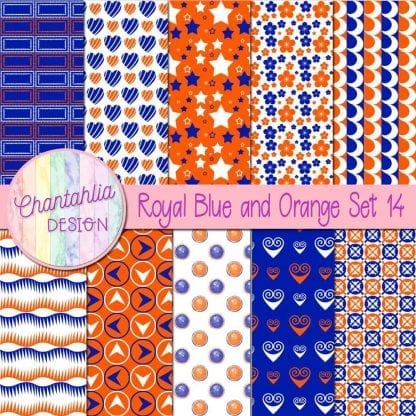 Free royal blue and orange patterned digital papers set 14