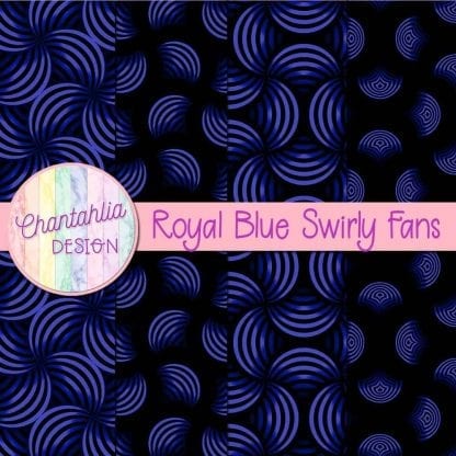 Free royal blue swirly fans digital papers