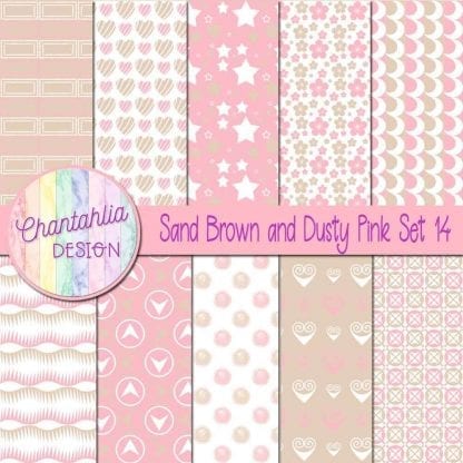 Free sand brown and dusty pink patterned digital papers set 14