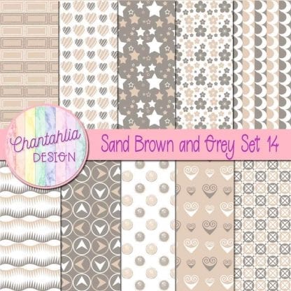 Free sand brown and grey patterned digital papers set 14