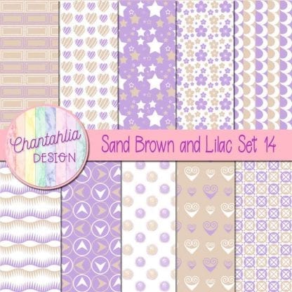 Free sand brown and lilac patterned digital papers set 14