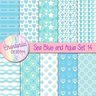 Free sea blue and aqua patterned digital papers set 14