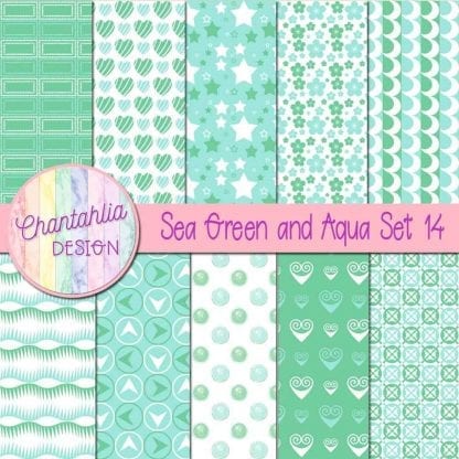 Free sea green and aqua patterned digital papers set 14