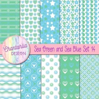Free sea green and sea blue patterned digital papers set 14