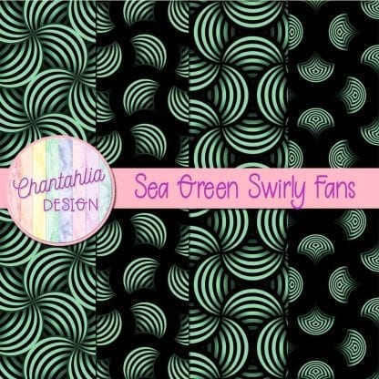 Free sea green swirly fans digital papers