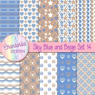 Free sky blue and beige patterned digital papers set 14