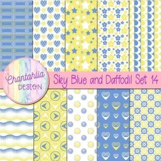 Free sky blue and daffodil patterned digital papers set 14