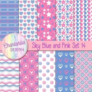 Free sky blue and pink patterned digital papers set 14