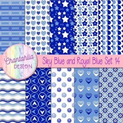 Free sky blue and royal blue patterned digital papers set 14