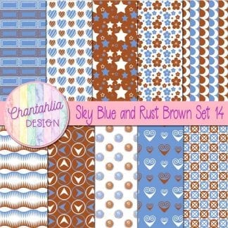 Free sky blue and rust brown patterned digital papers set 14