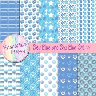 Free sky blue and sea blue patterned digital papers set 14