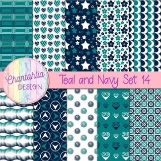 Free teal and navy patterned digital papers set 14