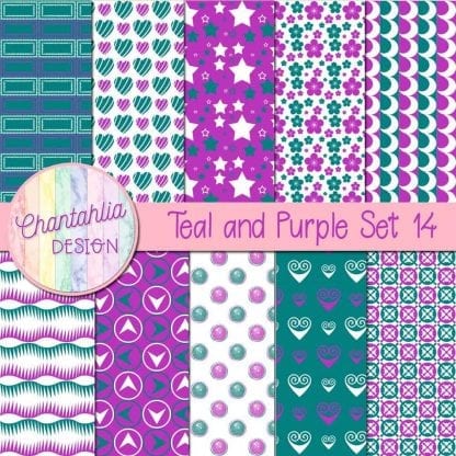 Free teal and purple patterned digital papers set 14