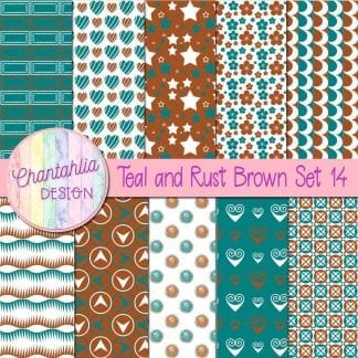 Free teal and rust brown patterned digital papers set 14