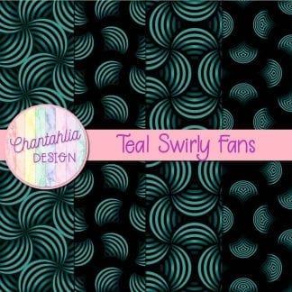 Free teal swirly fans digital papers