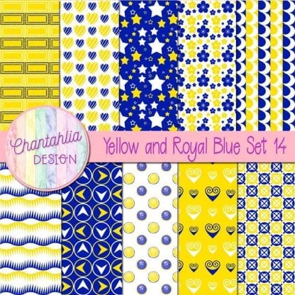 Free yellow and royal blue patterned digital papers set 14