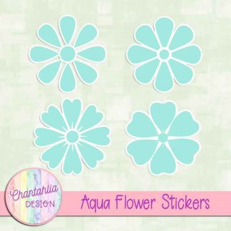 free aqua flower stickers