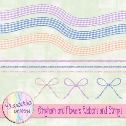 Free ribbons and strings ​in a Gingham and Flowers theme.