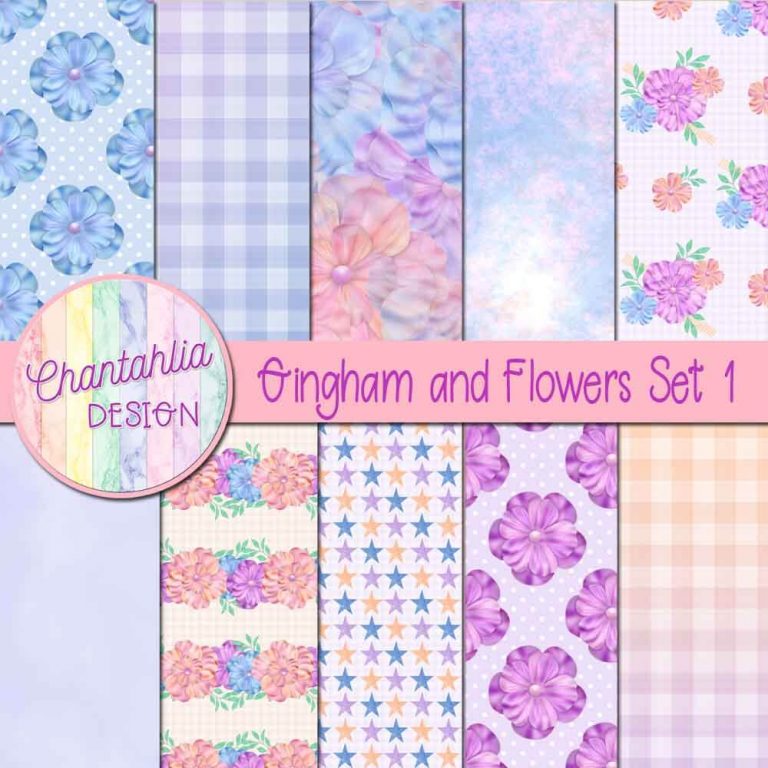 Free Gingham And Flowers Digital Papers For Digital Scrapbooking