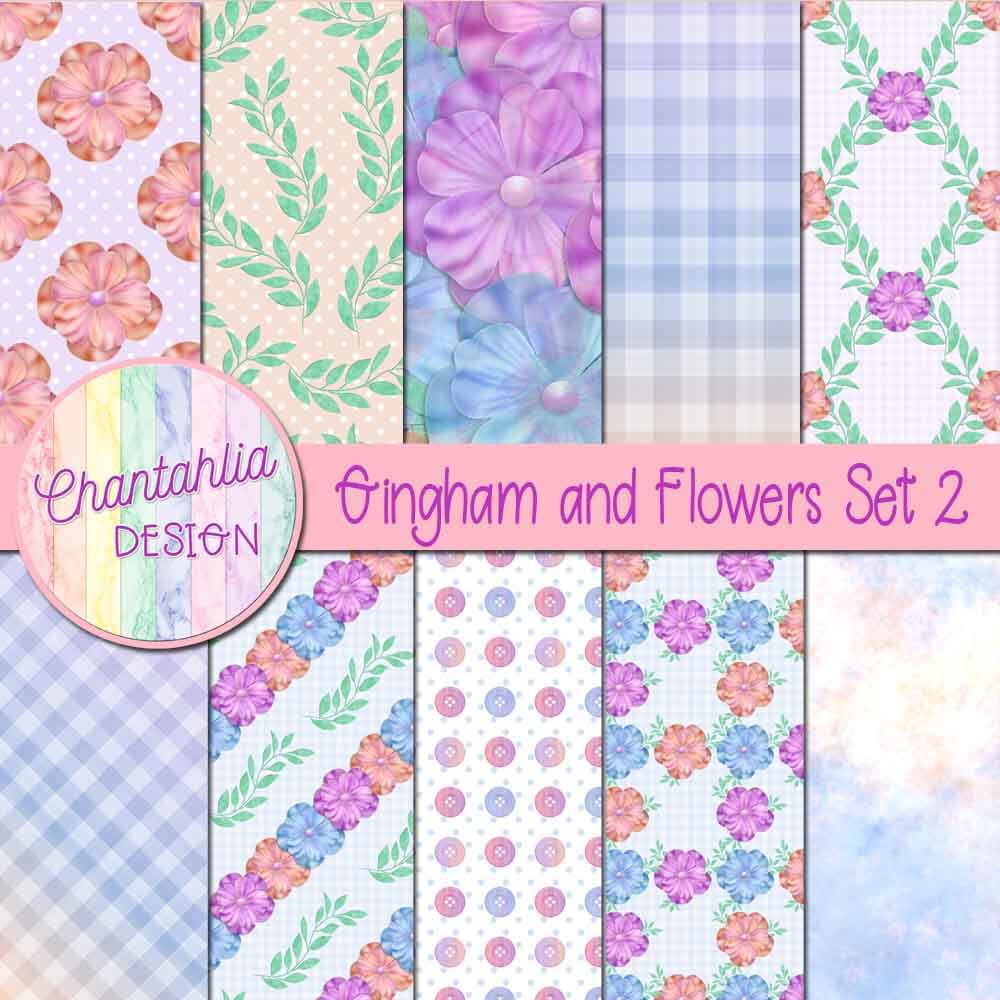 Free digital papers in a Gingham and Flowers theme