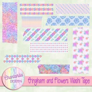 Free Gingham And Flowers Washi Tape For Digital Scrapbooking