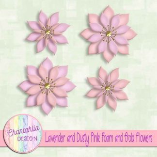 free lavender and dusty pink foam and gold flowers