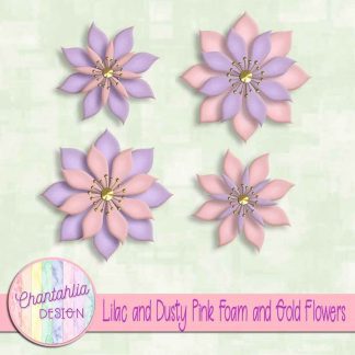 free lilac and dusty pink foam and gold flowers