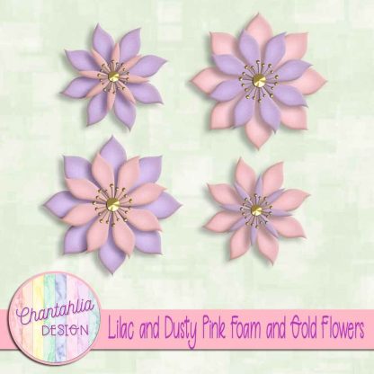 free lilac and dusty pink foam and gold flowers