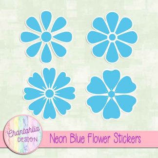 free neon blue flower stickers