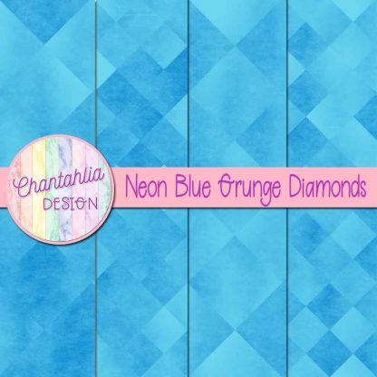 Free digital papers in neon blue grunge diamonds designs.