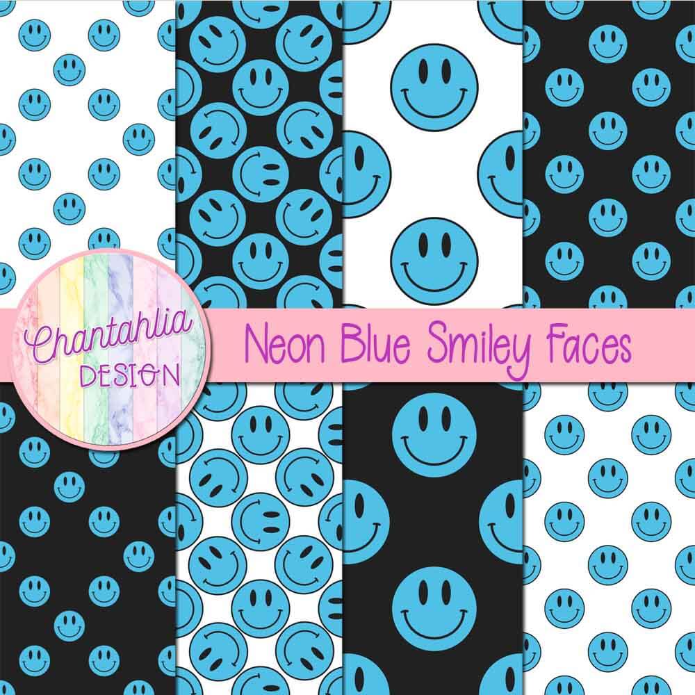 Free Neon Blue Smiley Face Digital Paper Backgrounds