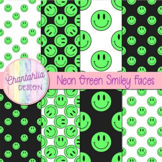 Free digital papers featuring neon green smiley faces.