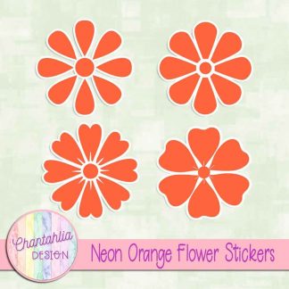 free neon orange flower stickers