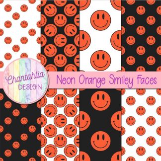Free digital papers featuring neon orange smiley faces.