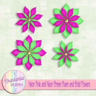 free neon pink and neon green foam and gold flowers