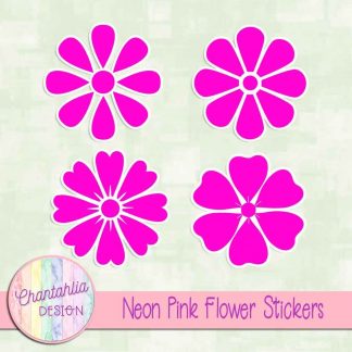 free neon pink flower stickers