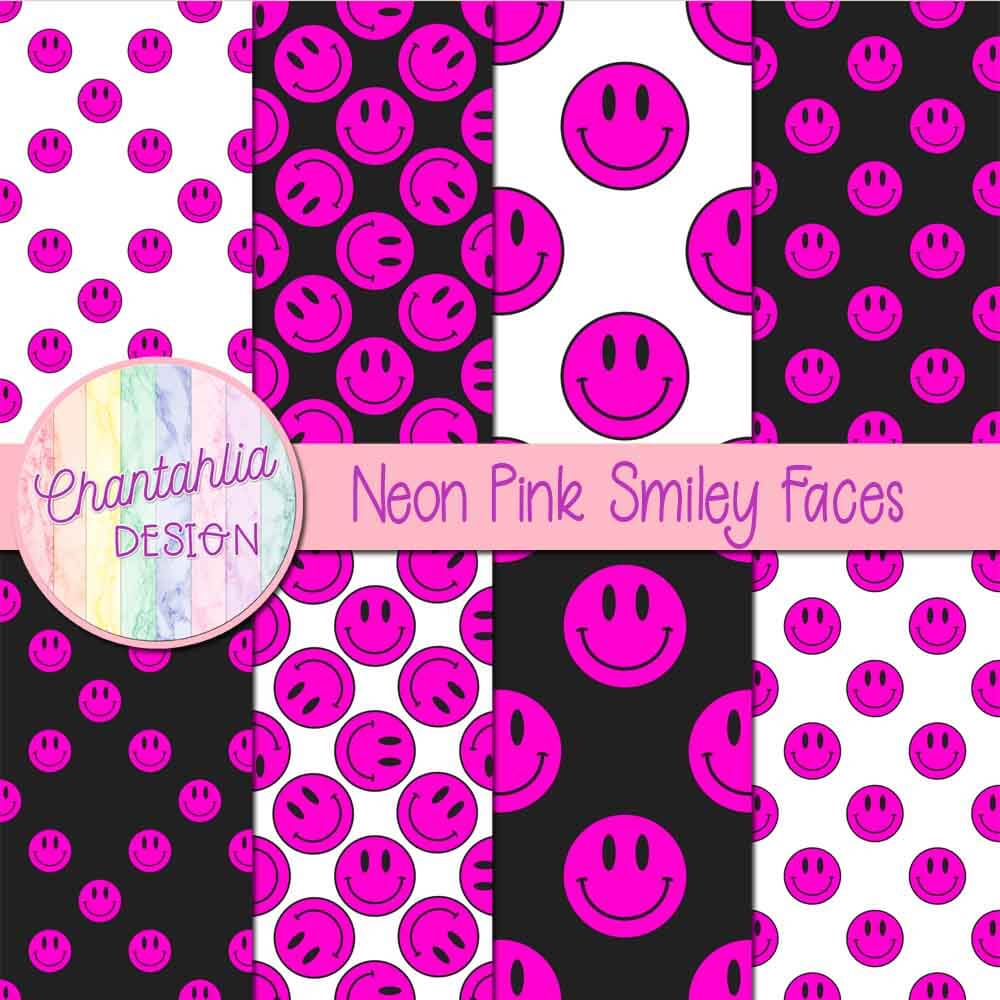 Free Neon Pink Smiley Face Digital Paper Backgrounds