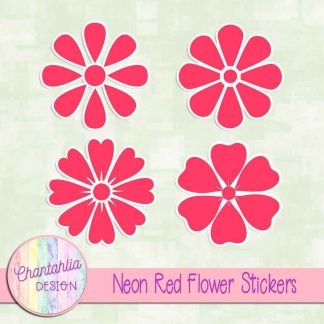 free neon red flower stickers