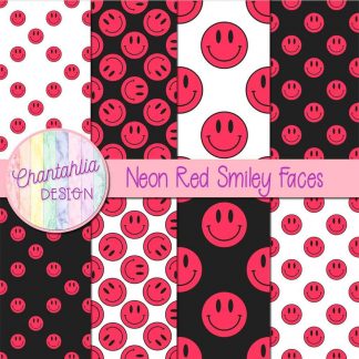 Free digital papers featuring neon red smiley faces.