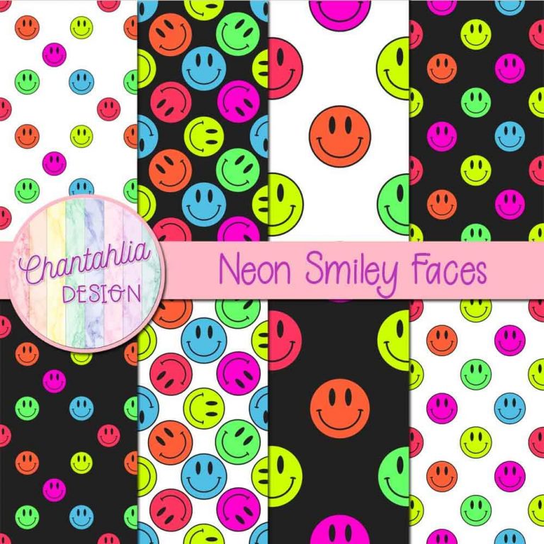 Free Neon Smiley Face Digital Paper Backgrounds
