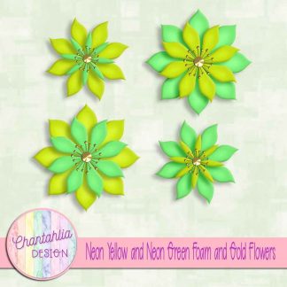 free neon yellow and neon green foam and gold flowers