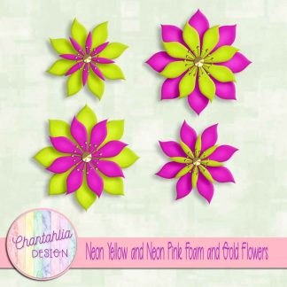 free neon yellow and neon pink foam and gold flowers