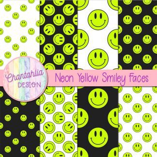 Free digital papers featuring neon yellow smiley faces.