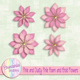 free pink and dusty pink foam and gold flowers