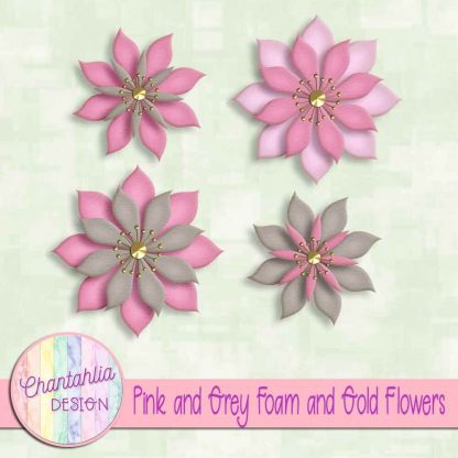 free pink and grey foam and gold flowers