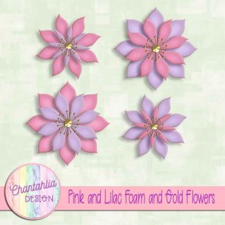 free pink and lilac foam and gold flowers