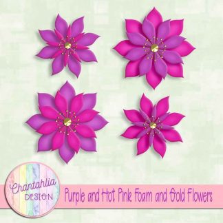 free purple and hot pink foam and gold flowers