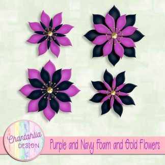 free purple and navy foam and gold flowers